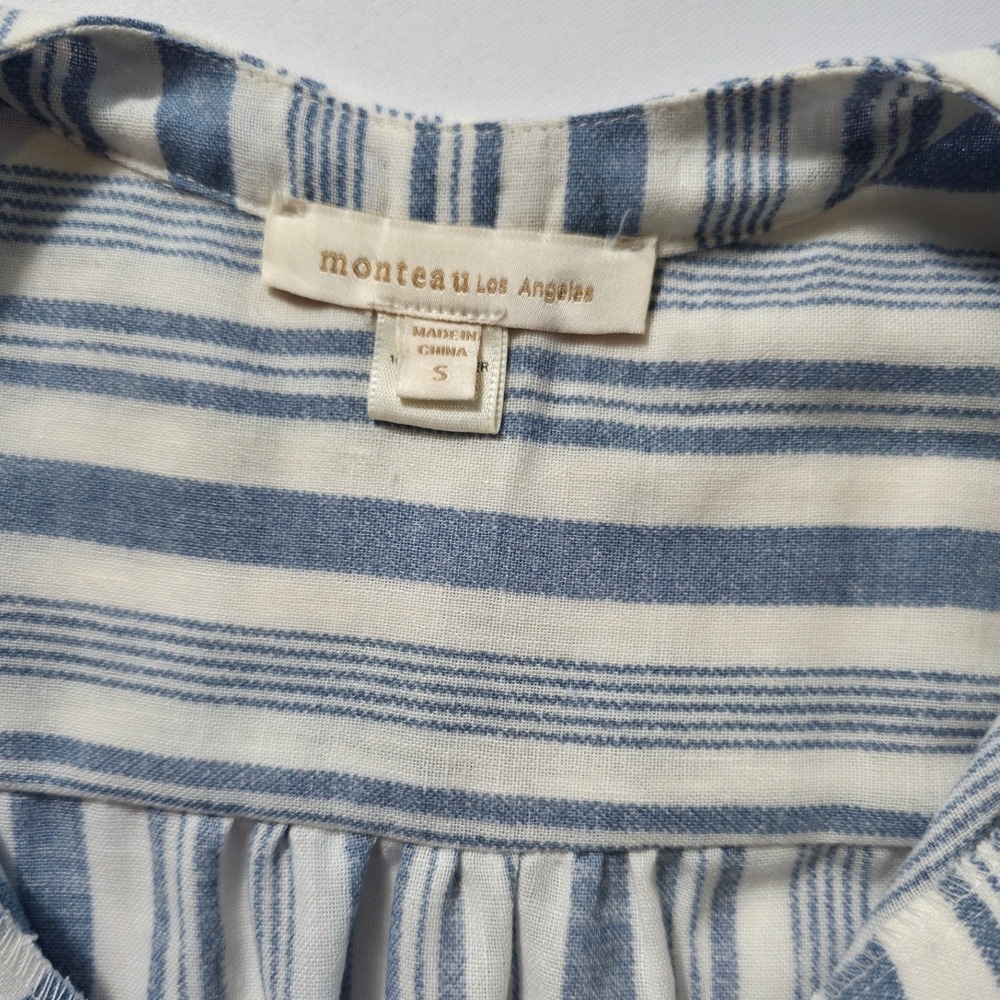 Monteau LA Blue Stripe Midi Dress Women S Boho Summer Elastic Waist - Picture 7 of 10